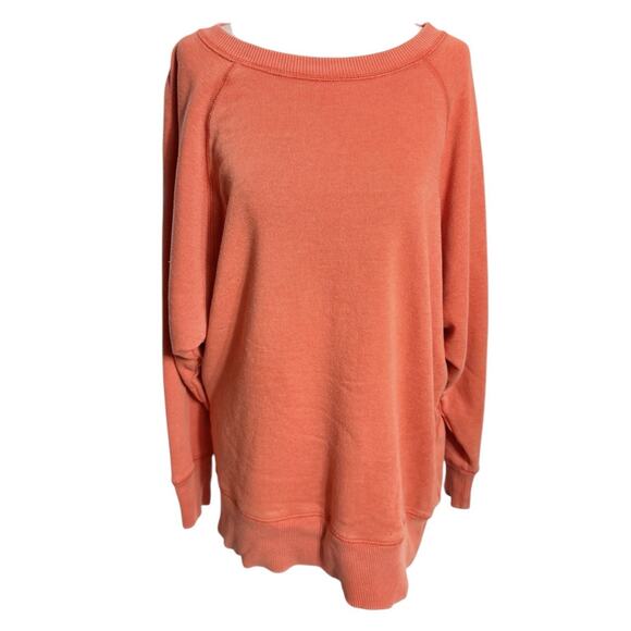 Aerie Slouchy Off Shoulder Oversized Sweatshirt S Coral Cozy Orange Crew - Picture 1 of 5